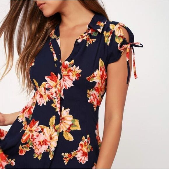 LULUS FLORAL HIGH SLIT MAXI DRESS L LARGE LIKE NEW - Picture 3 of 4